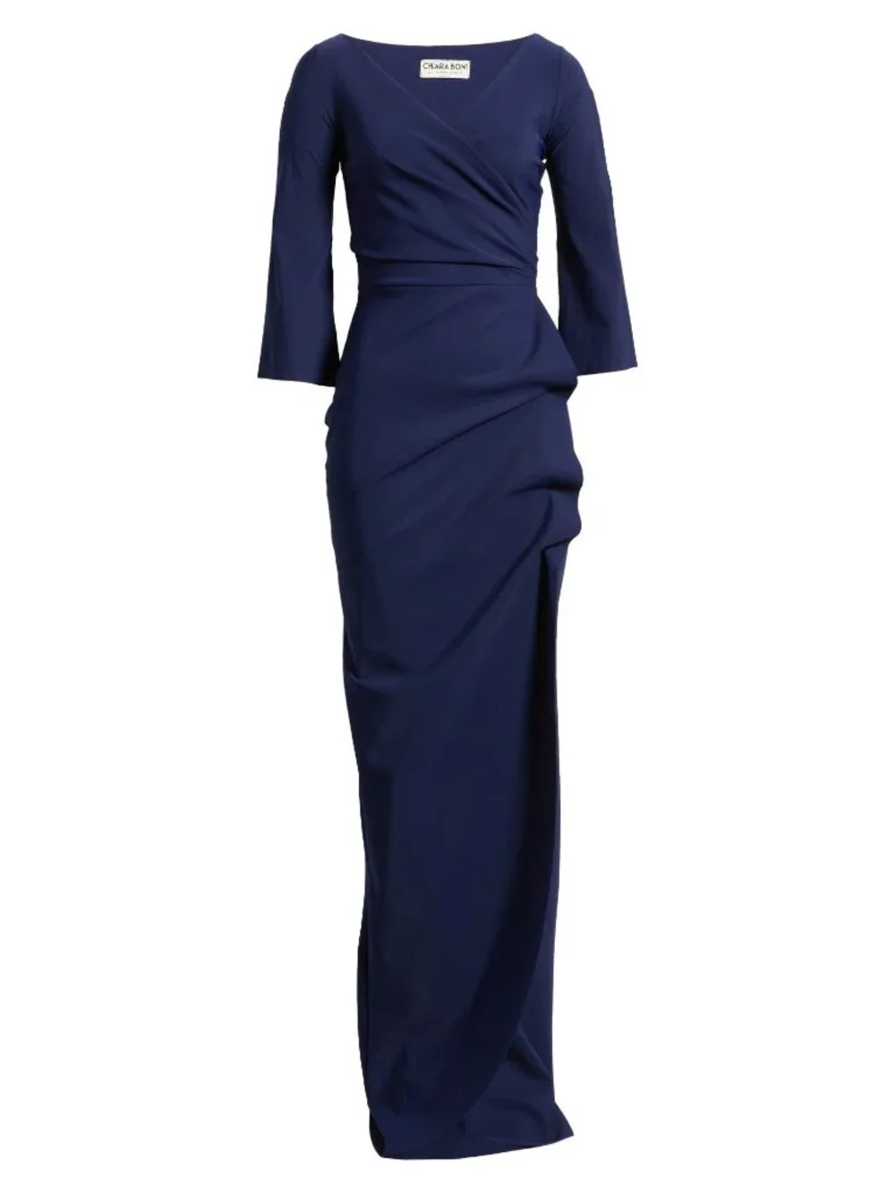 🆕CHIARA BONI Zalfa Ruched Faux Wrap Gown Dress 6 Navy Blue - Picture 5 of 13